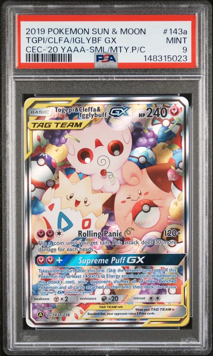2019 #143a Togepi & Cleffa & Igglybuff GX PSA 9 Sun & Moon Cosmic Eclipse