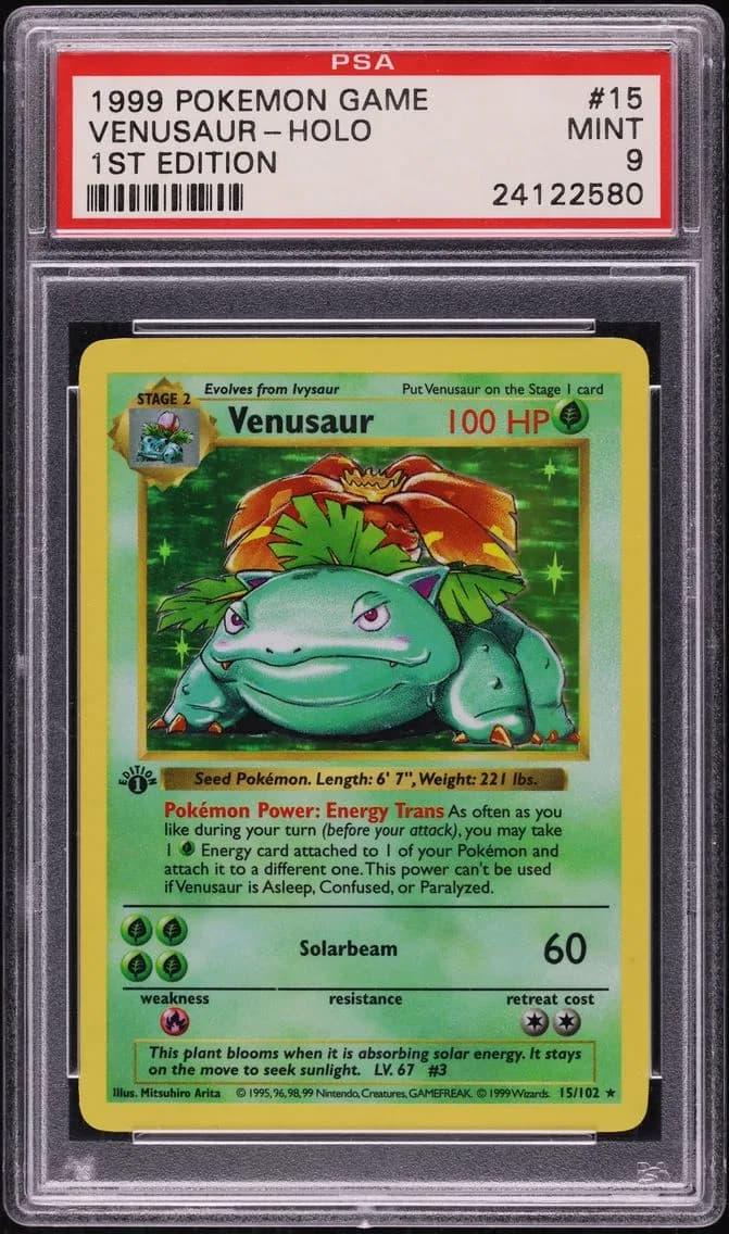 1999 #15 BASE SET SHADOWLESS 1ST EDITION HOLO VENUSAUR PSA 9 POKEMON