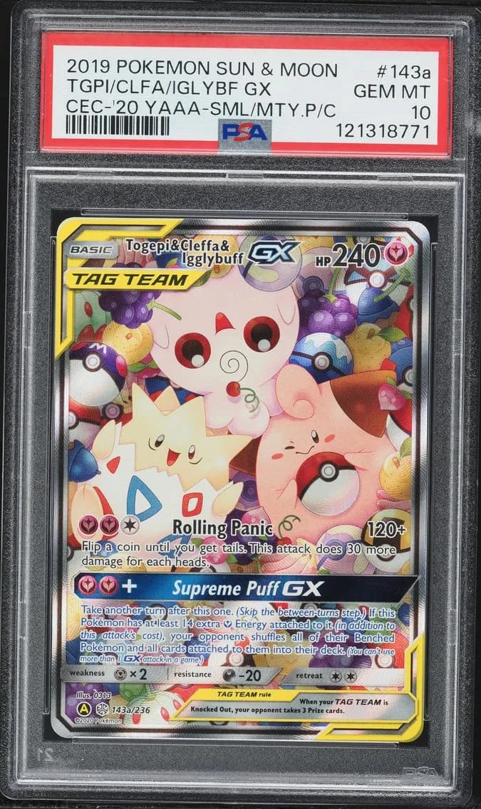2019 #143a Togepi & Cleffa & Igglybuff GX PSA 10 Sun & Moon Cosmic Eclipse Pokemon