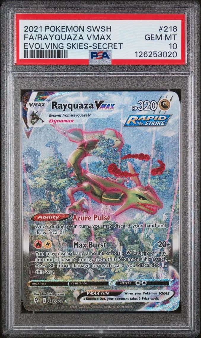 2021 #218 Full Art/Rayquaza Vmax PSA 10 Sword & Shield Evolving Skies Pokemon