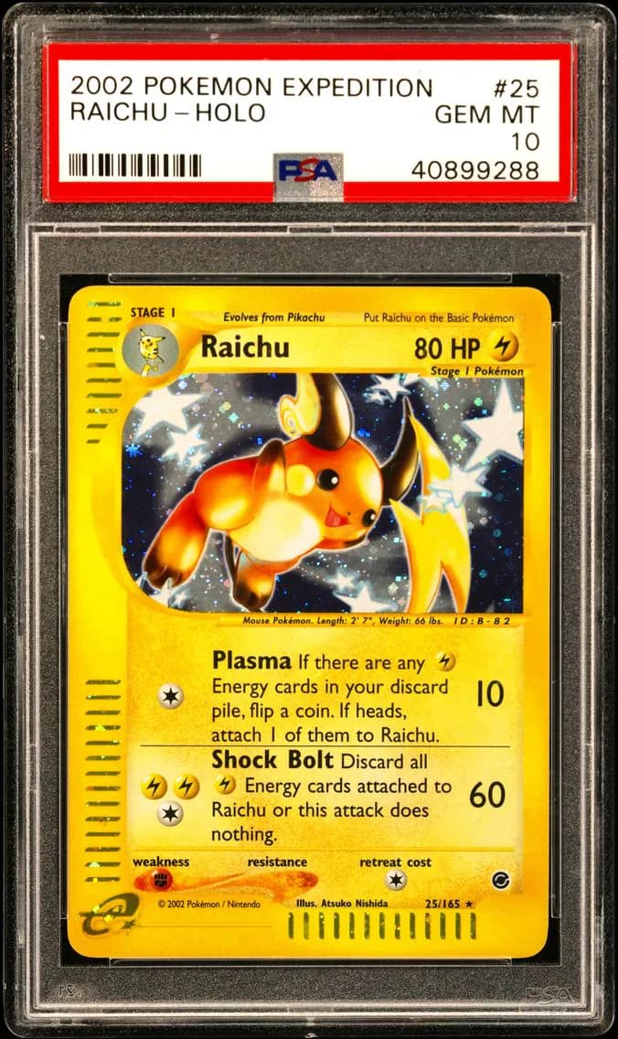 2002 #25 Raichu-Holo PSA 10 Expedition