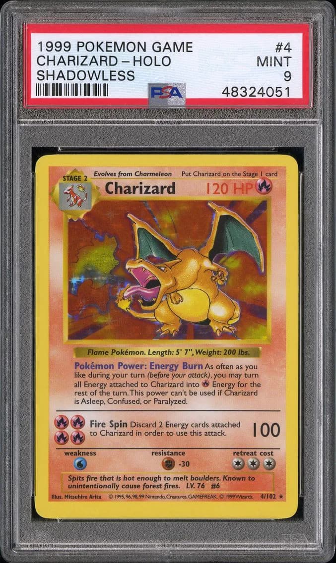 1999 #4 Charizard-Holo Shadowless PSA 9 Game