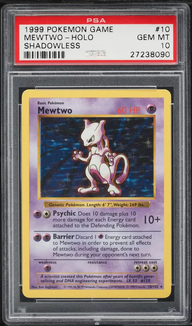 1999 #10 Mewtwo-Holo PSA 10 Shadowless Base Set Pokemon