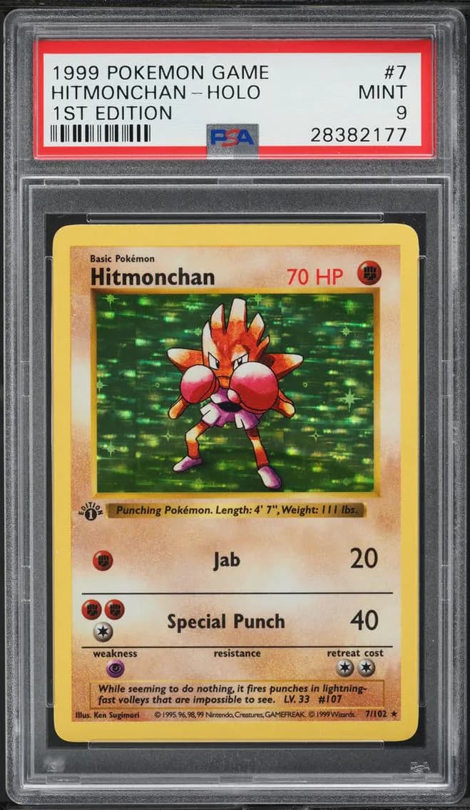 1999 #7 Hitmonchan PSA 9 Pokemon Base Set Shadowless 1st Edition Holo