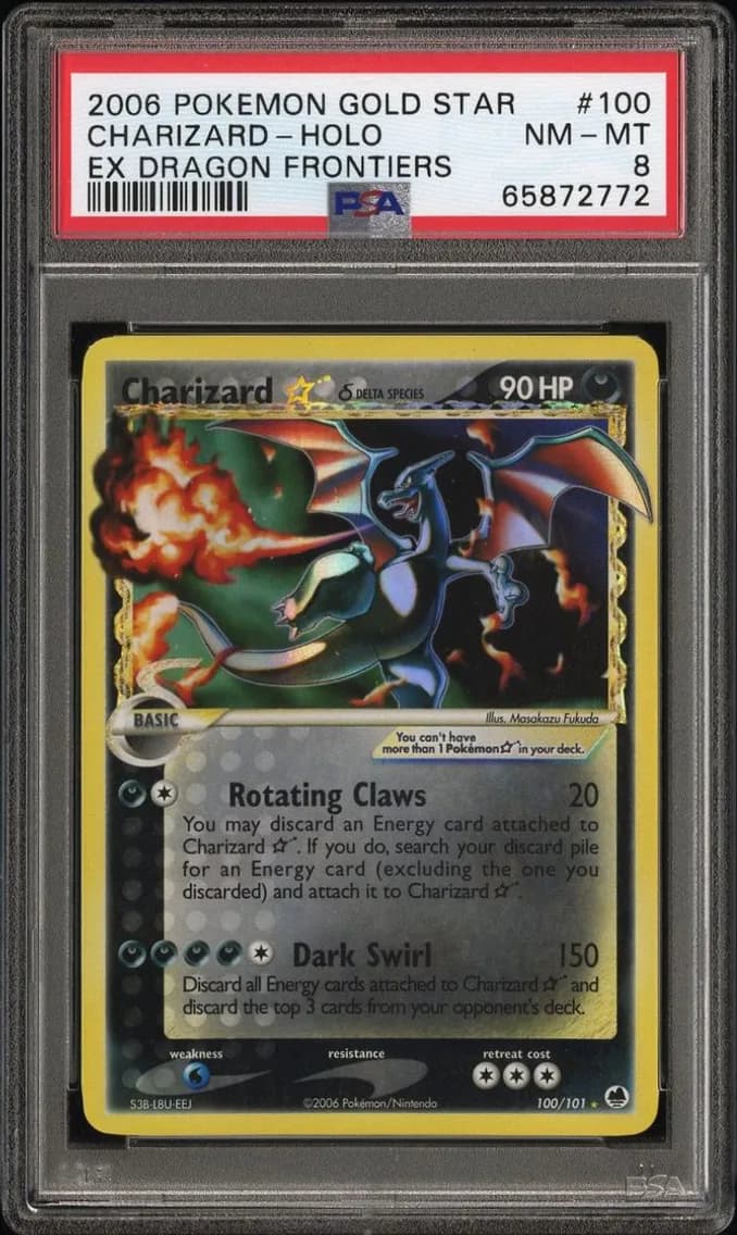 2006 POKEMON EX DRAGON FRONTIERS | GOLD STAR #100 CHARIZARD-HOLO PSA 8