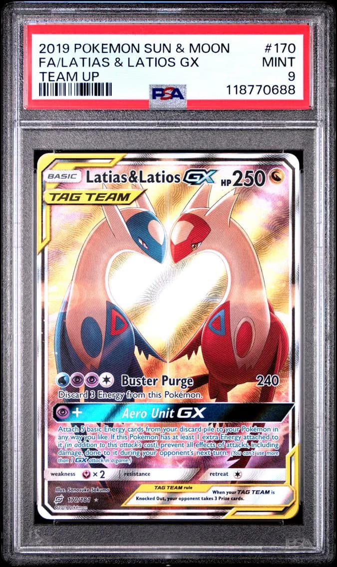 2019 #170 Full Art/Latias & Latios GX PSA 9 Sun & Moon Team Up Pokemon