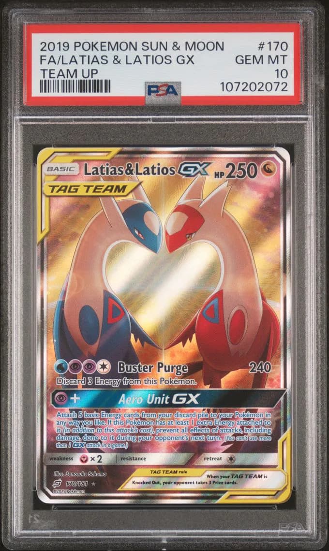 2019 #170 Full Art/Latias & Latios GX PSA 10 Sun & Moon Team Up Pokemon