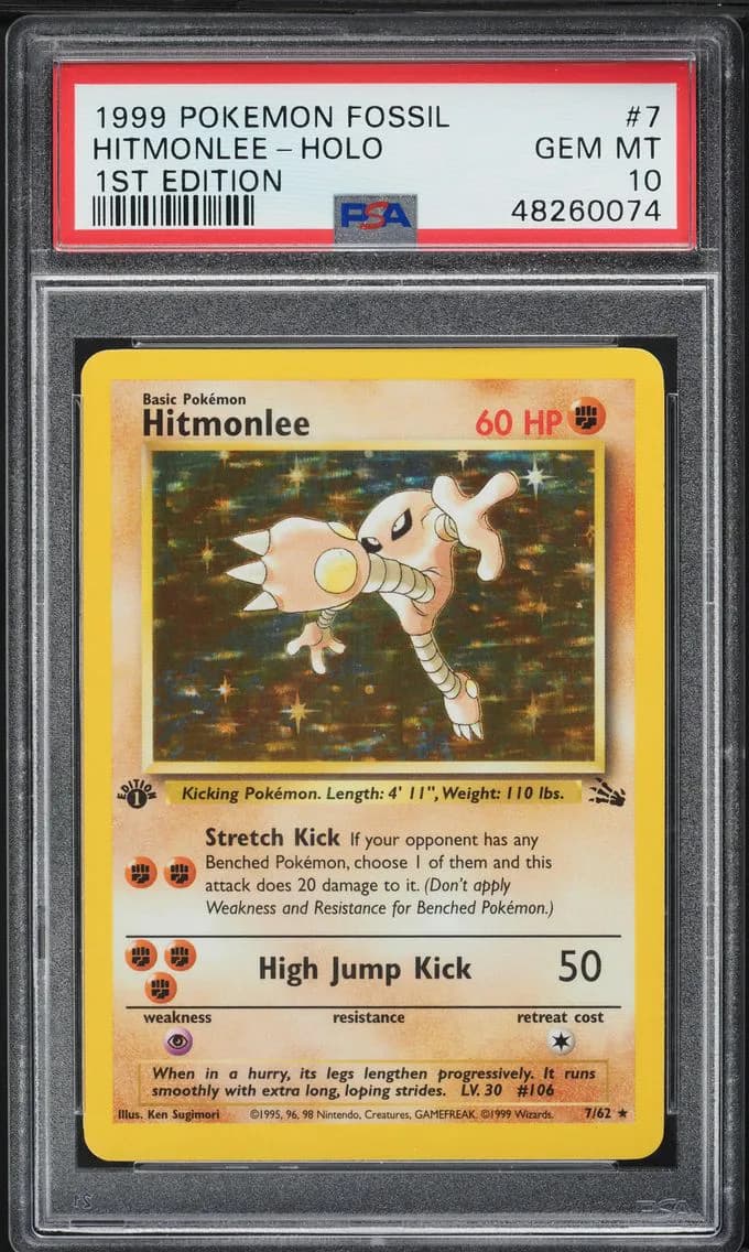 1999 #7 Hitmonlee-Holo 1st Edition PSA 10 Fossil Pokemon