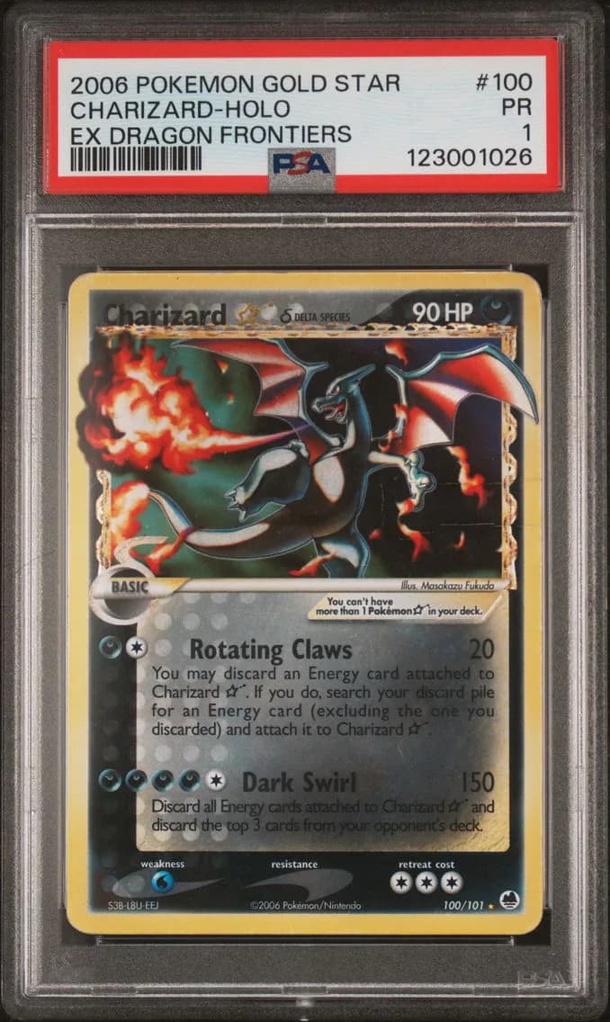 2006 #100 Charizard-Holo Gold Star PSA 1 EX Dragon Frontiers