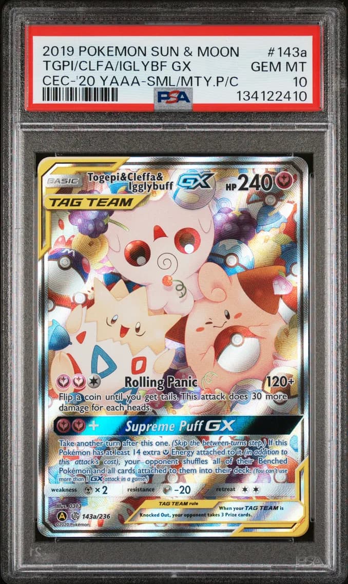 2019 #143a Togepi & Cleffa & Igglybuff GX PSA 10 Sun & Moon Cosmic Eclipse