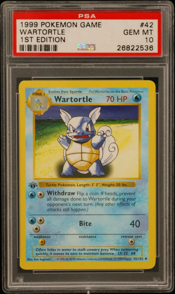 1999 #42 Wartortle 1st Edition PSA 10 Game