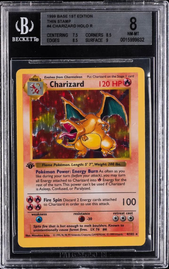 1999 #4 Charizard-Holo 1st Edition BGS 8 Game Pokemon