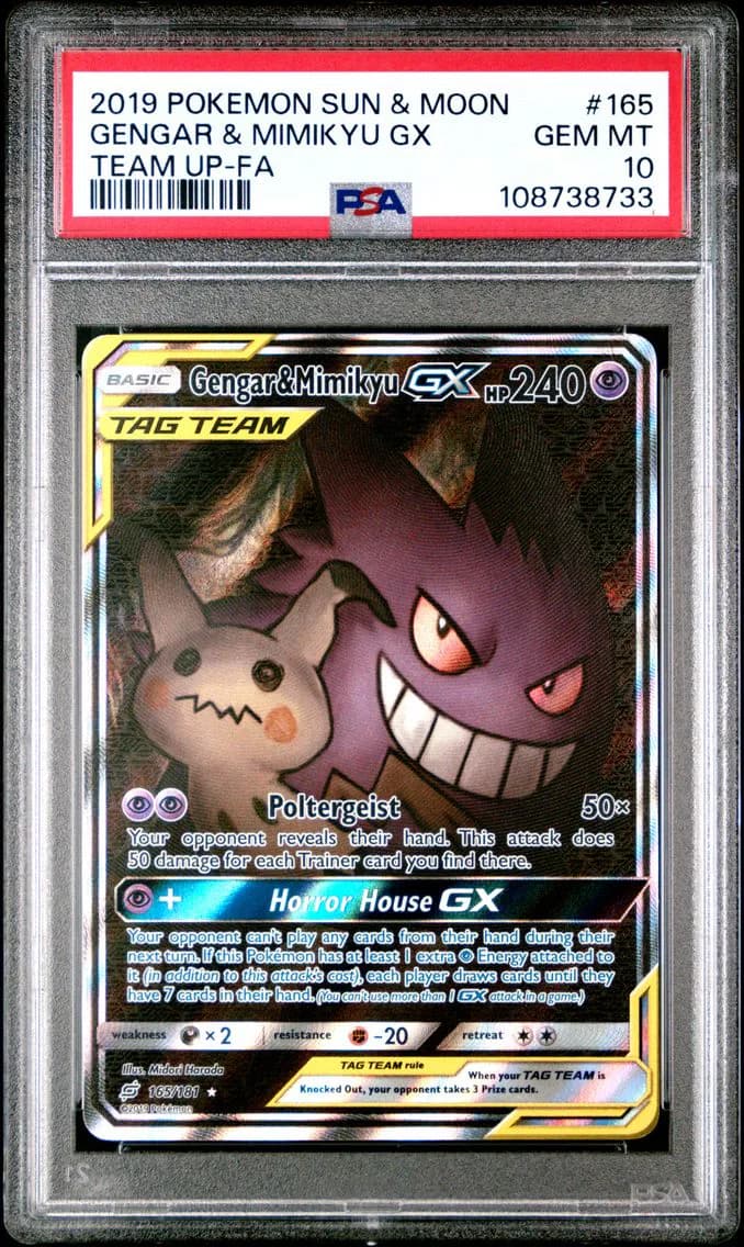2019 #165 Full Art/Gengar & Mimikyu GX PSA 10 Sun & Moon Team Up