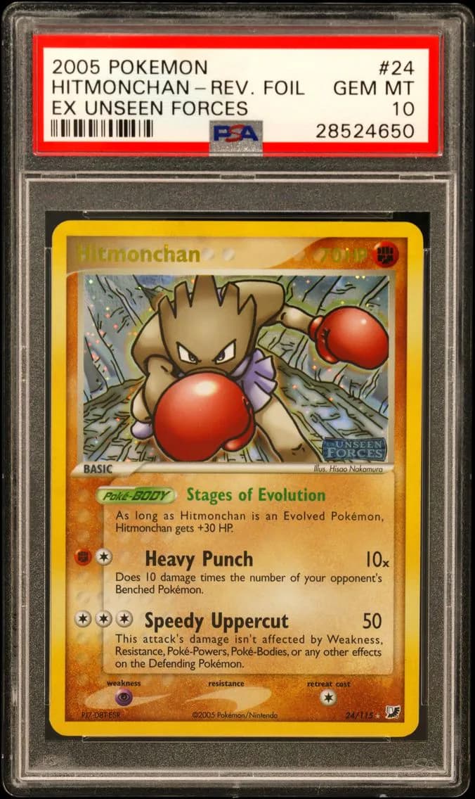 2005 #24 Hitmonchan-Reverse Foil PSA 10 EX Unseen Forces