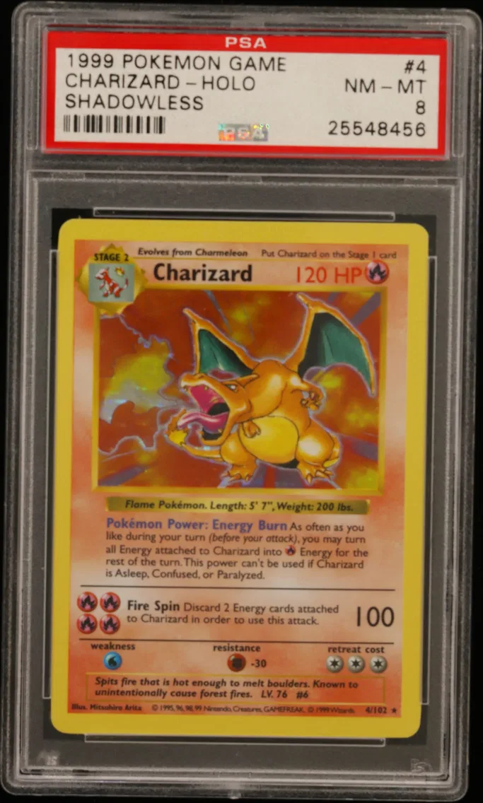 1999 #4 Charizard-Holo Shadowless PSA 8 Game