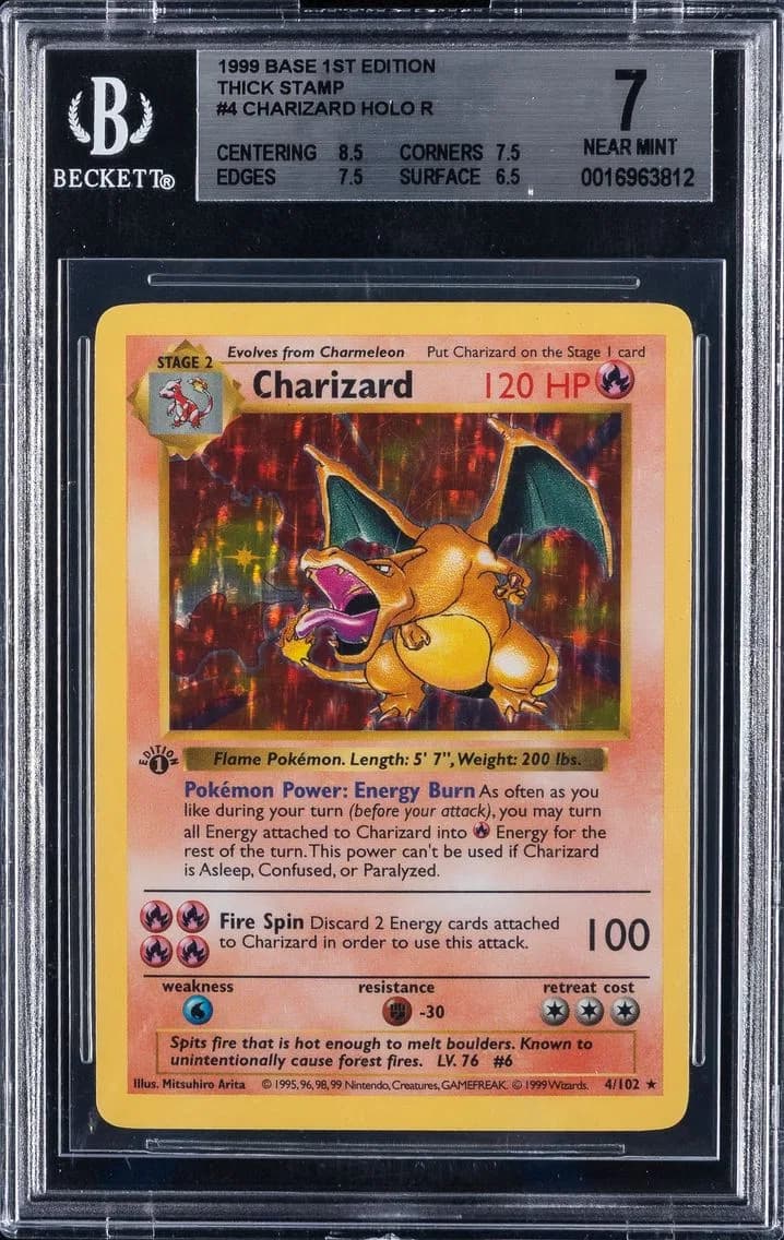 1999 #4 Charizard BGS 7 Pokemon | Base Set 1st Edition Holo - Thick Stamp