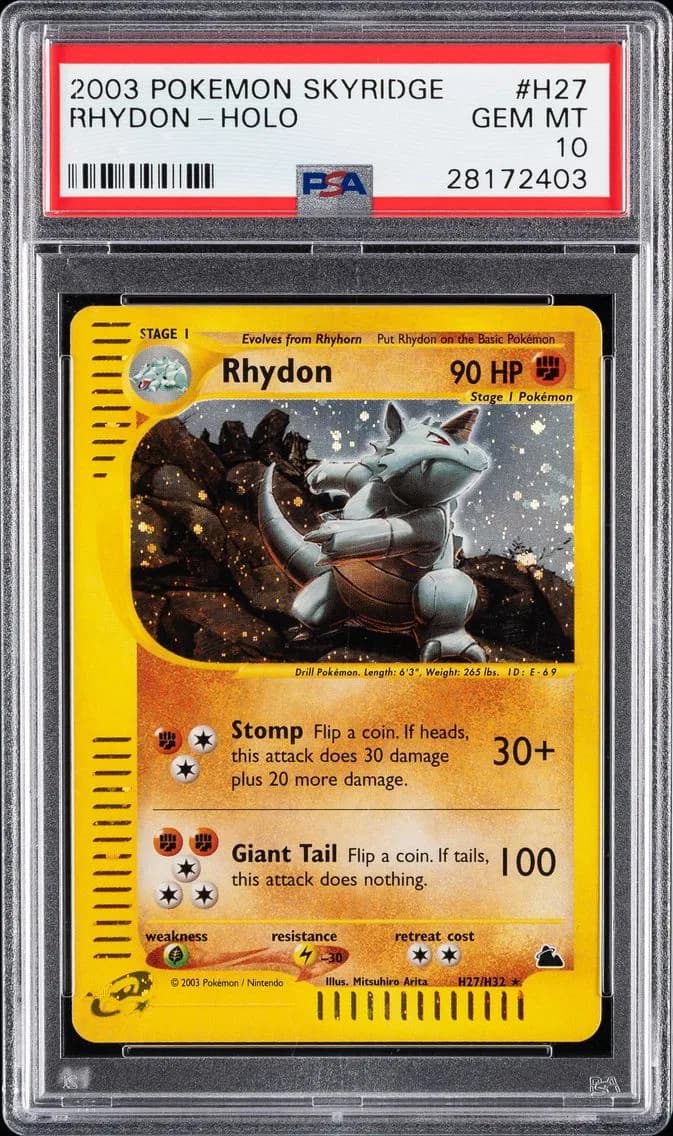 2003 #H27 Rhydon-Holo PSA 10 Skyridge Pokemon
