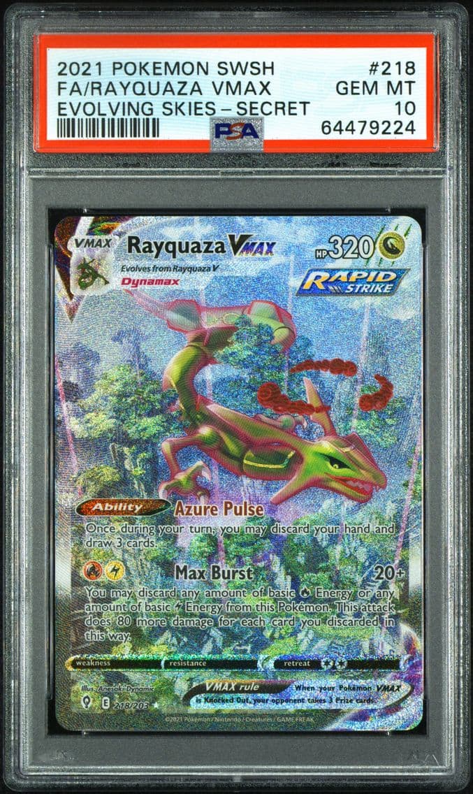 2021 #218 Full Art/Rayquaza Vmax PSA 10 Sword & Shield Evolving Skies Pokemon