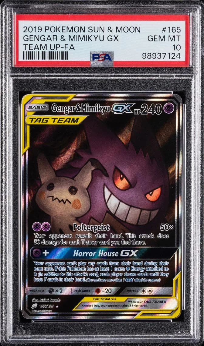 2019 #165 Full Art/Gengar & Mimikyu GX PSA 10 Sun & Moon Team Up Pokemon