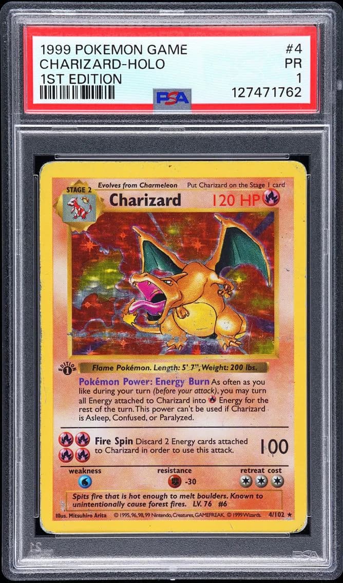 1999 #4 Charizard-Holo 1st Edition PSA 1 Game