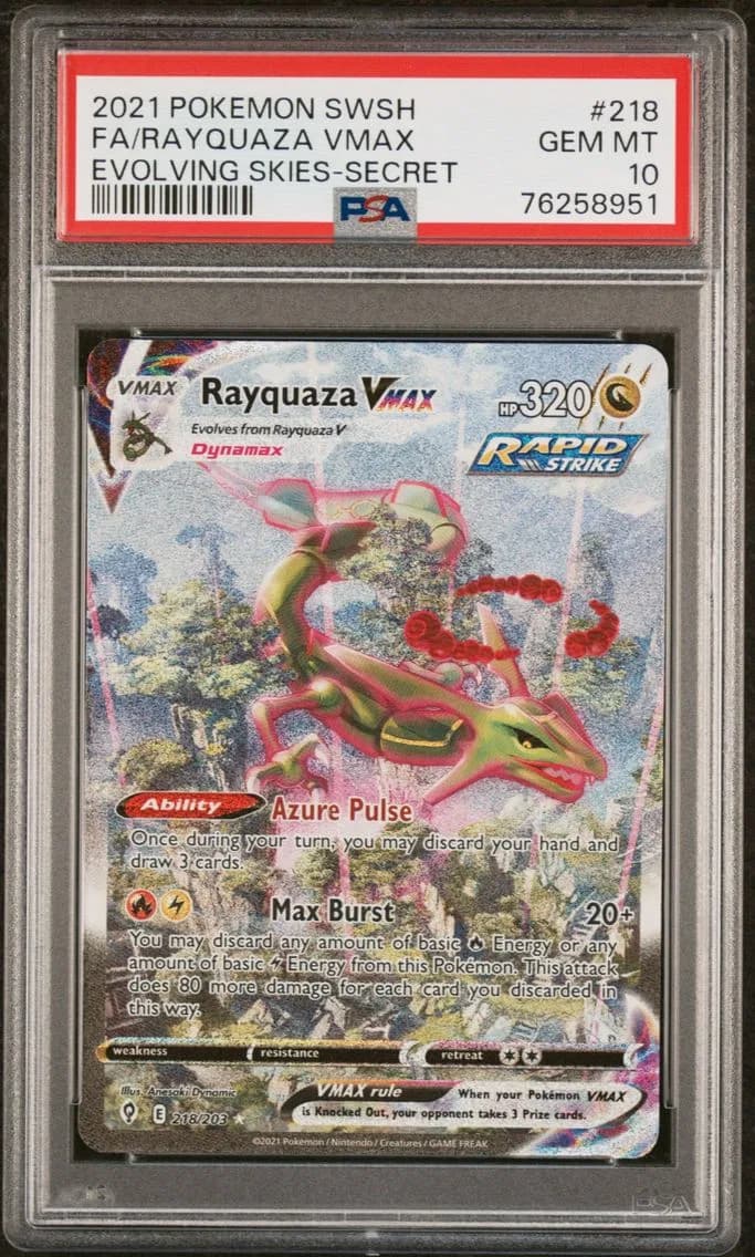 2021 #218 Full Art/Rayquaza Vmax PSA 10 Sword & Shield Evolving Skies