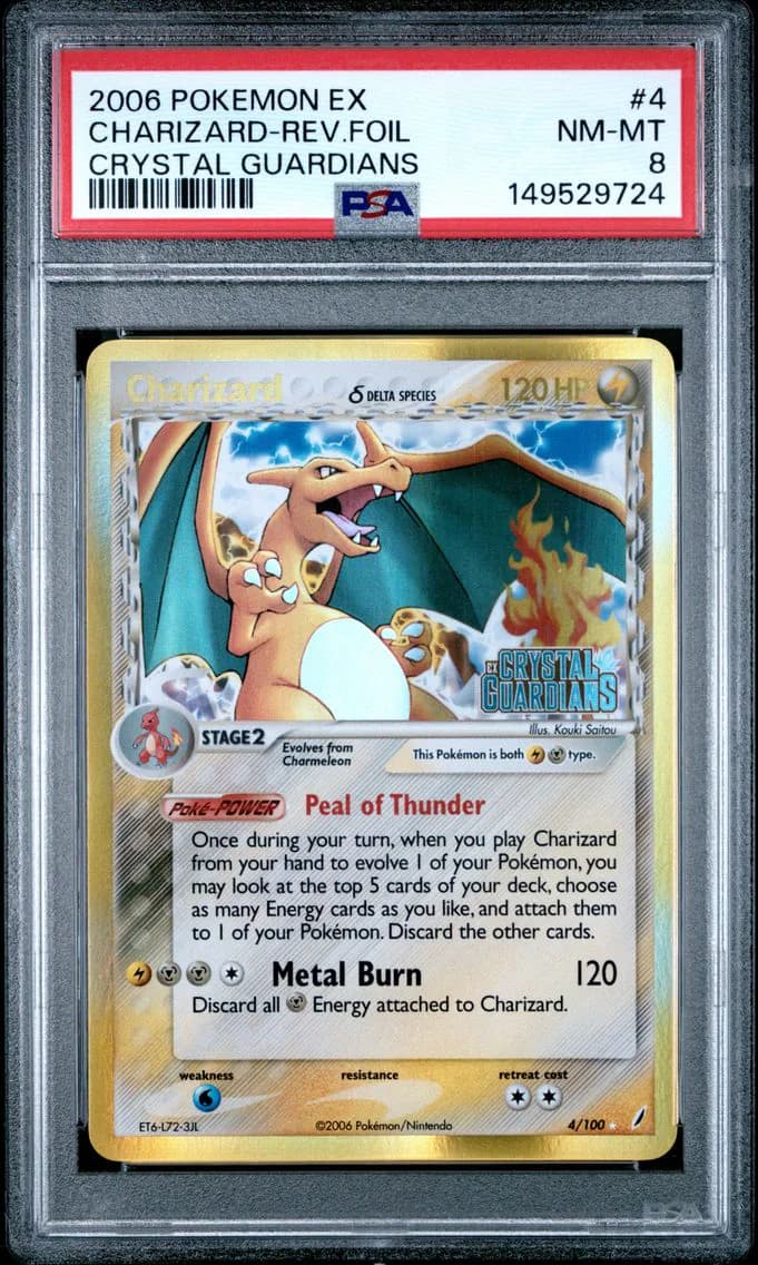2006 #4 Charizard-Reverse Foil PSA 8 EX Crystal Guardians