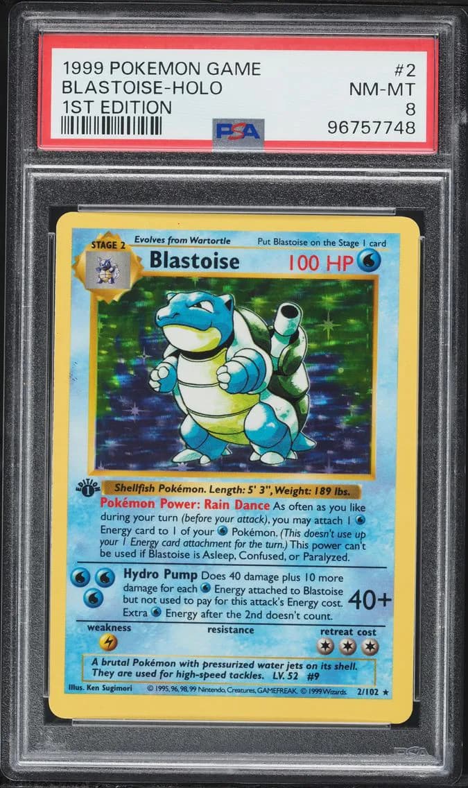 1999 #2 Blastoise-Holo 1st Edition PSA 8 Game Pokemon