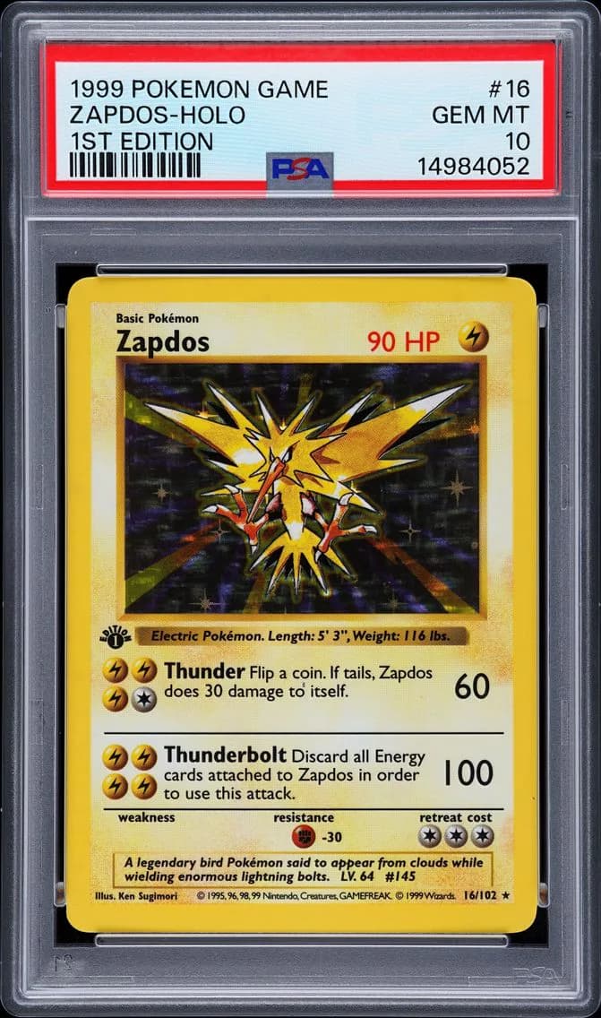 1999 #16 Zapdos-Holo 1st Edition PSA 10 Game