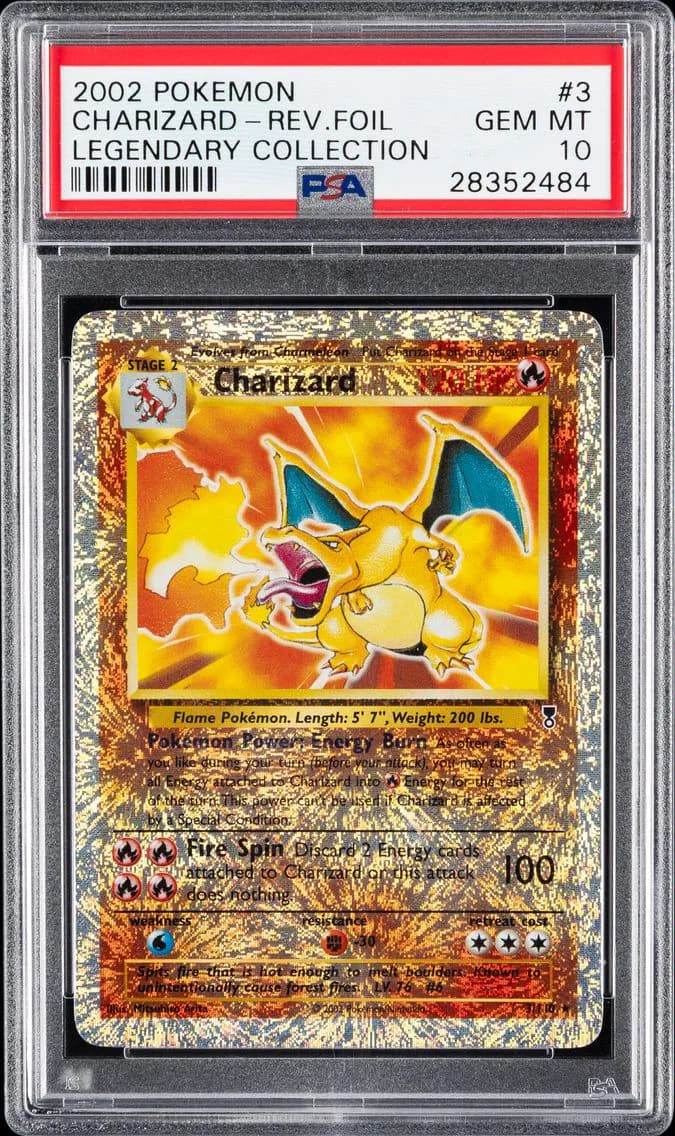 2002 #3 Charizard-Reverse Foil PSA 10 Legendary Collection Pokemon