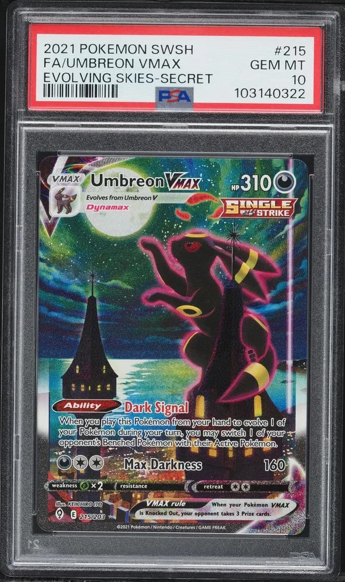 2021 #215 Full Art/Umbreon Vmax PSA 10 Sword & Shield Evolving Skies Pokemon