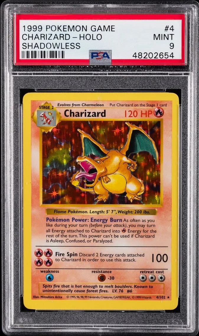 1999 #4 Charizard-Holo Shadowless PSA 9 Game Pokemon