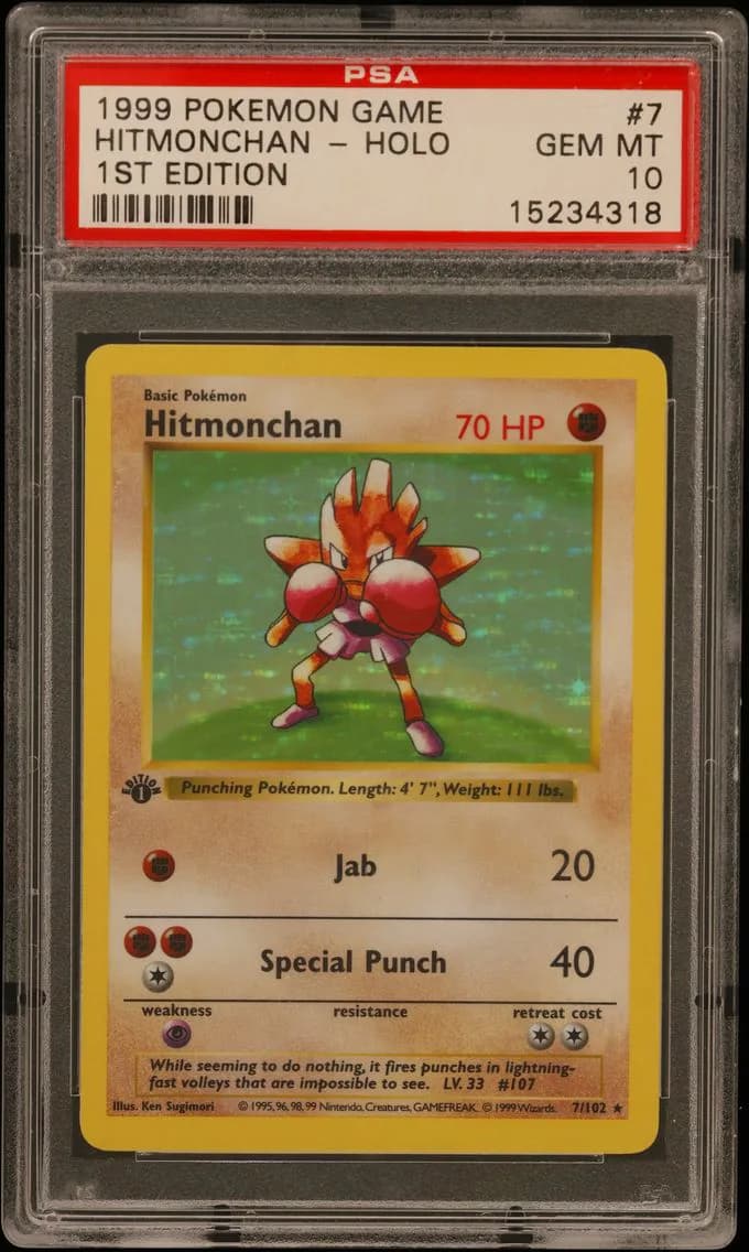 1999 #7 Hitmonchan-Holo 1st Edition PSA 10 Game