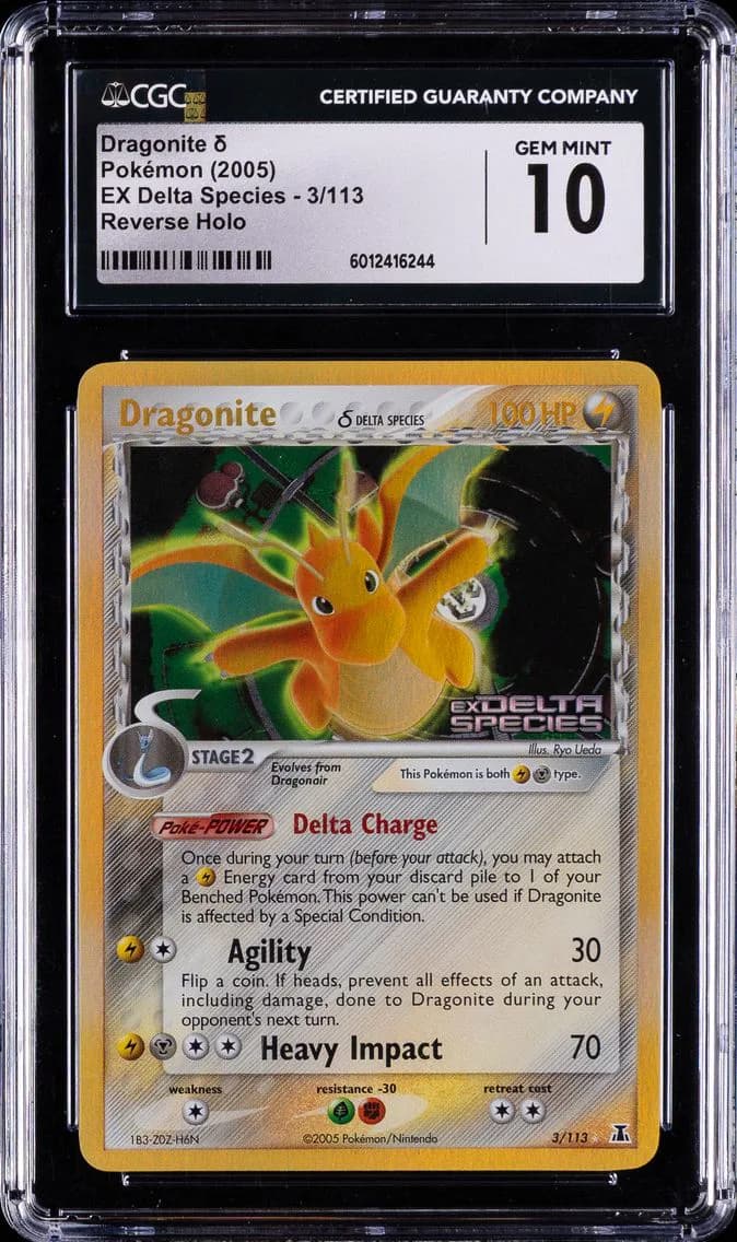 2005 #3 Dragonite HOLO R CGC 10 EX Delta Species Reverse Foil Pokemon
