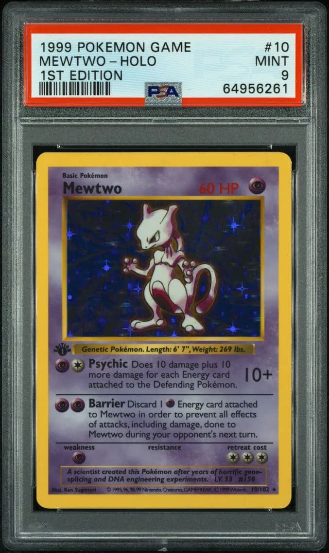 1999 #10 Mewtwo-Holo 1st Edition PSA 9 Game Pokemon