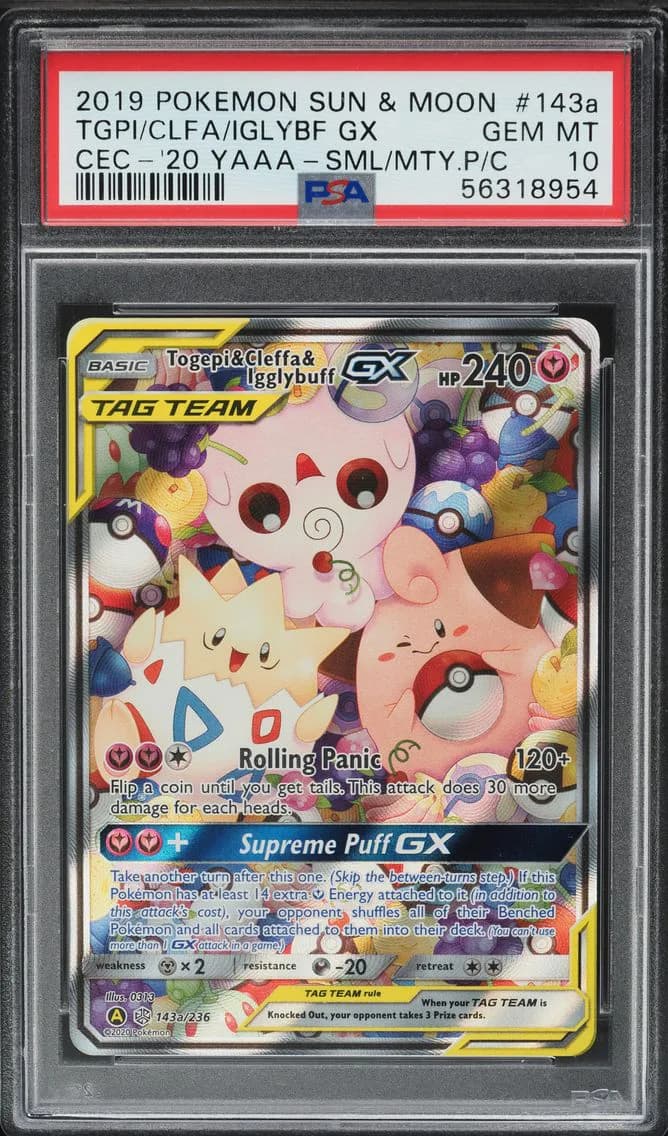 2019 #143A SM COSMIC ECLIPSE ALT ART TOGEPI IGGLYBUFF CLEFFA GX PSA 10 POKEMON