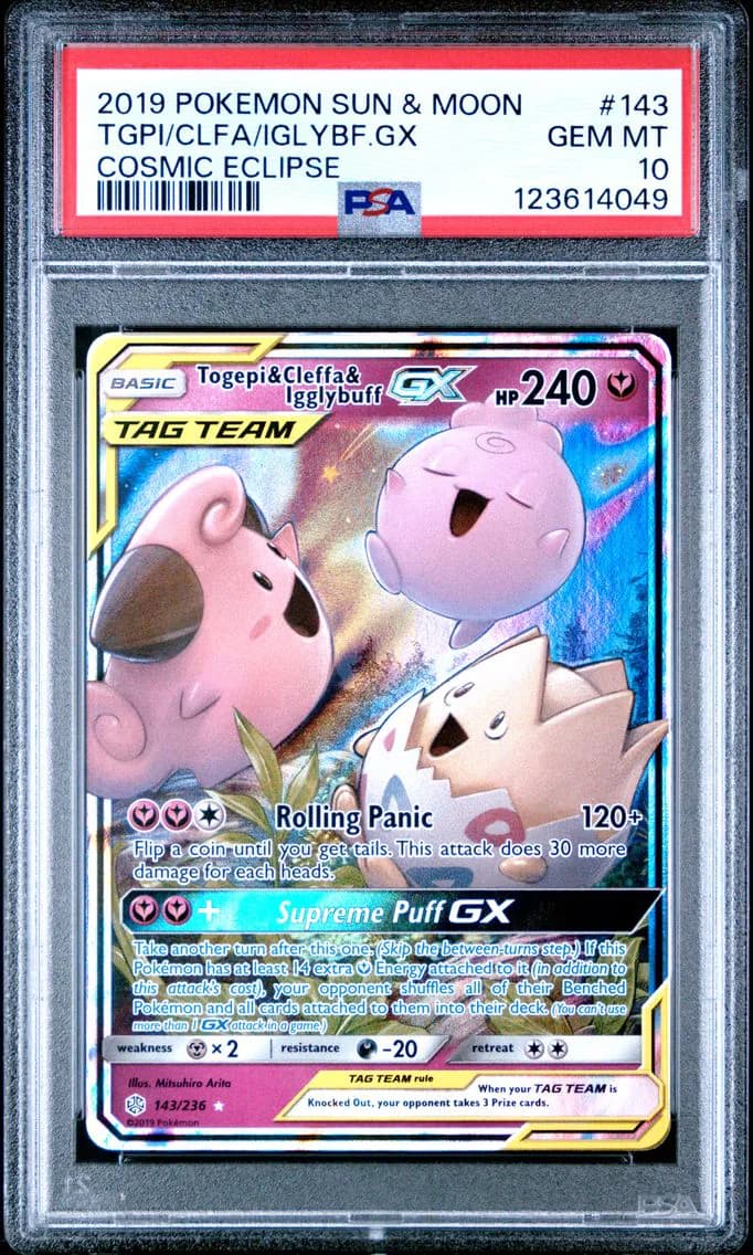 2019 #143 Togepi & Cleffa & Igglybuff GX PSA 10 Sun & Moon Cosmic Eclipse Pokemon