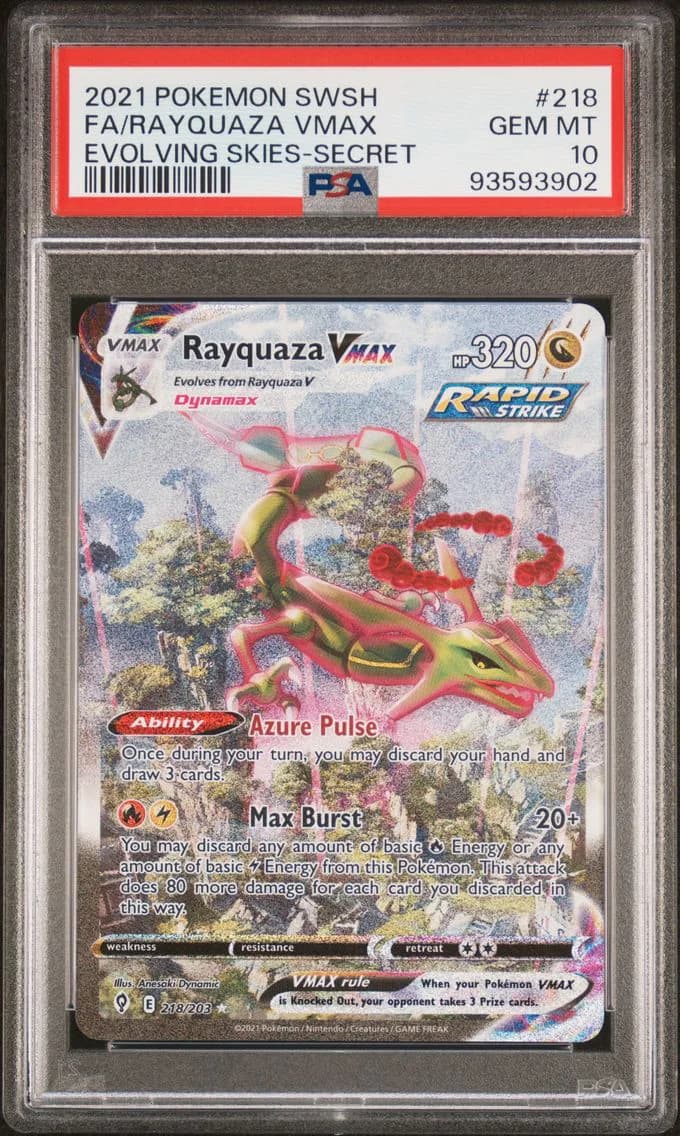 2021 #218 Full Art/Rayquaza Vmax PSA 10 Sword & Shield Evolving Skies Pokemon