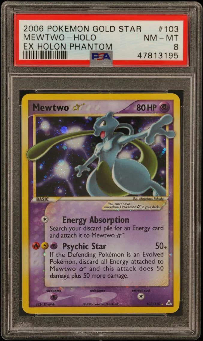 2006 #103 Mewtwo-Holo Gold Star PSA 8 EX Holon Phantoms