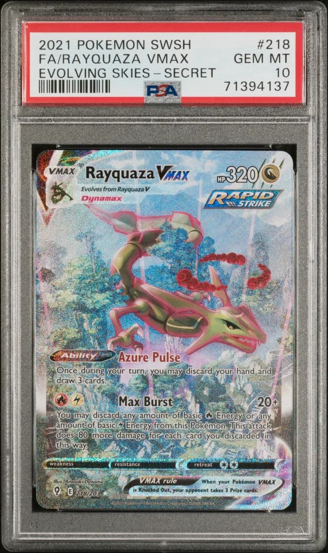 2021 #218 Full Art/Rayquaza Vmax PSA 10 Sword & Shield Evolving Skies