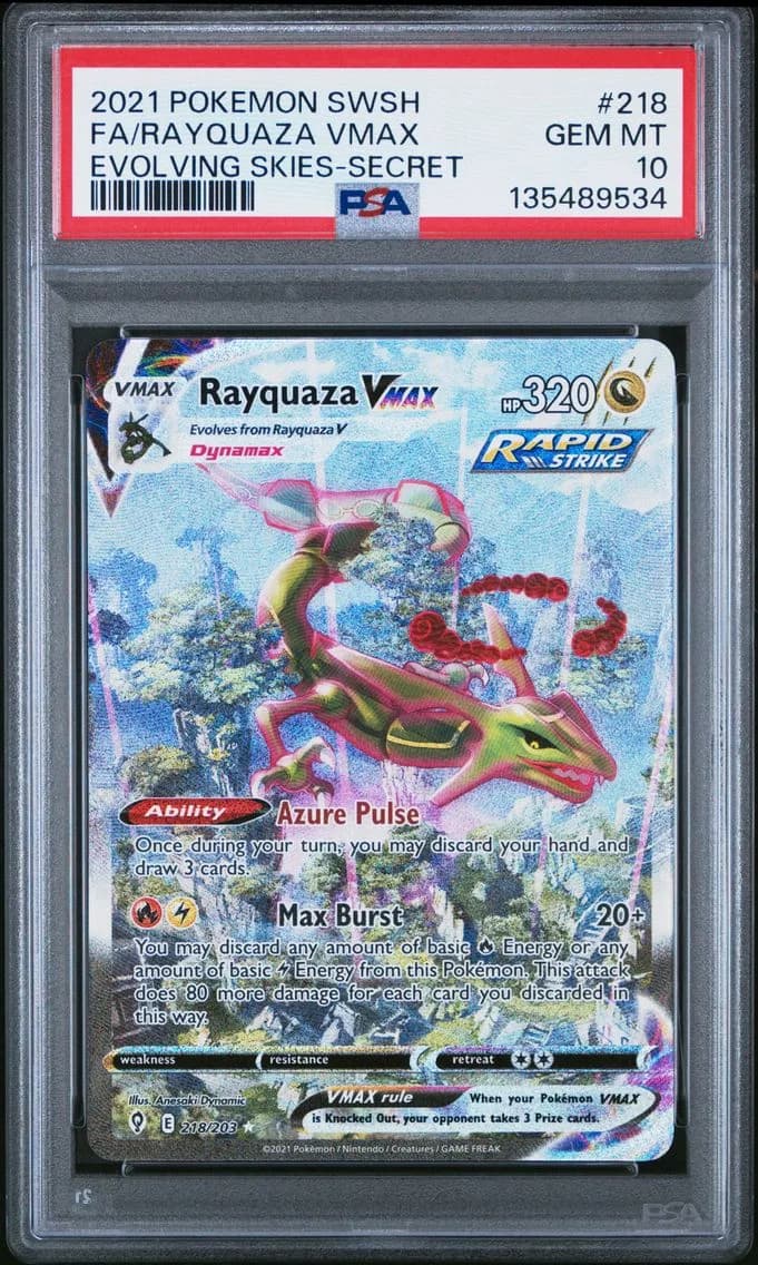 2021 #218 Full Art/Rayquaza Vmax PSA 10 Sword & Shield Evolving Skies