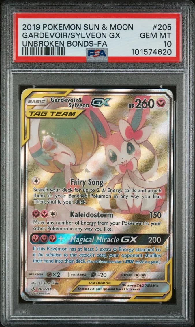 2019 #205 Full Art/Gardevoir & Sylveon GX PSA 10 Sun & Moon Unbroken Bonds
