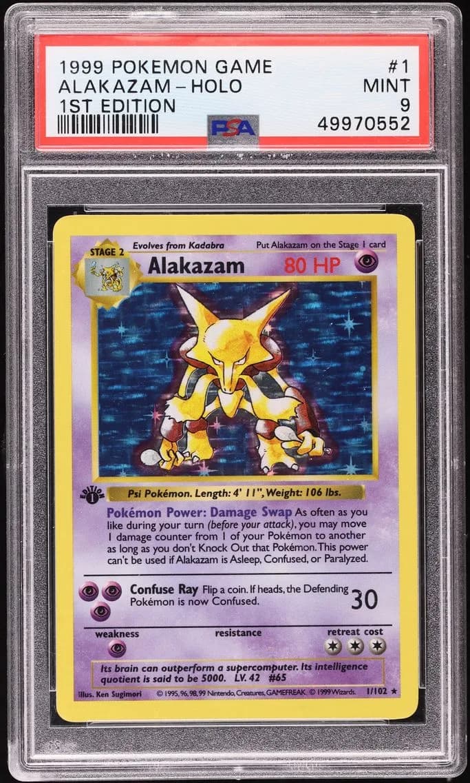 1999 #1 Alakazam PSA 9 Pokemon Base Set 1st Edition Holo