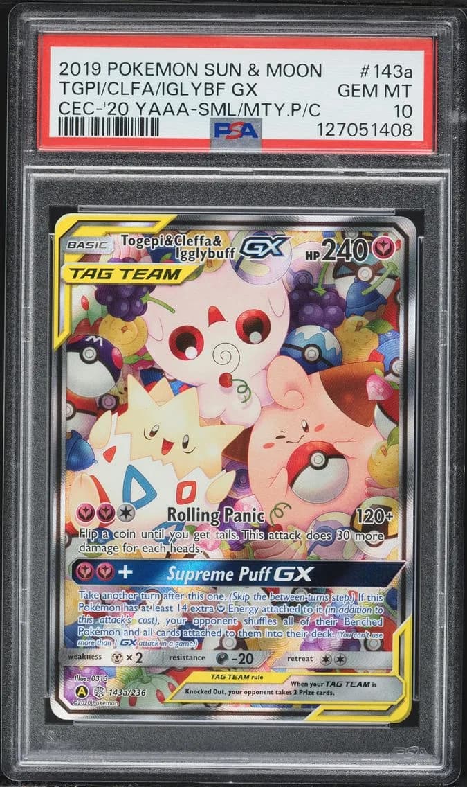 2019 #143a Togepi & Cleffa & Igglybuff GX PSA 10 Sun & Moon Cosmic Eclipse Pokemon