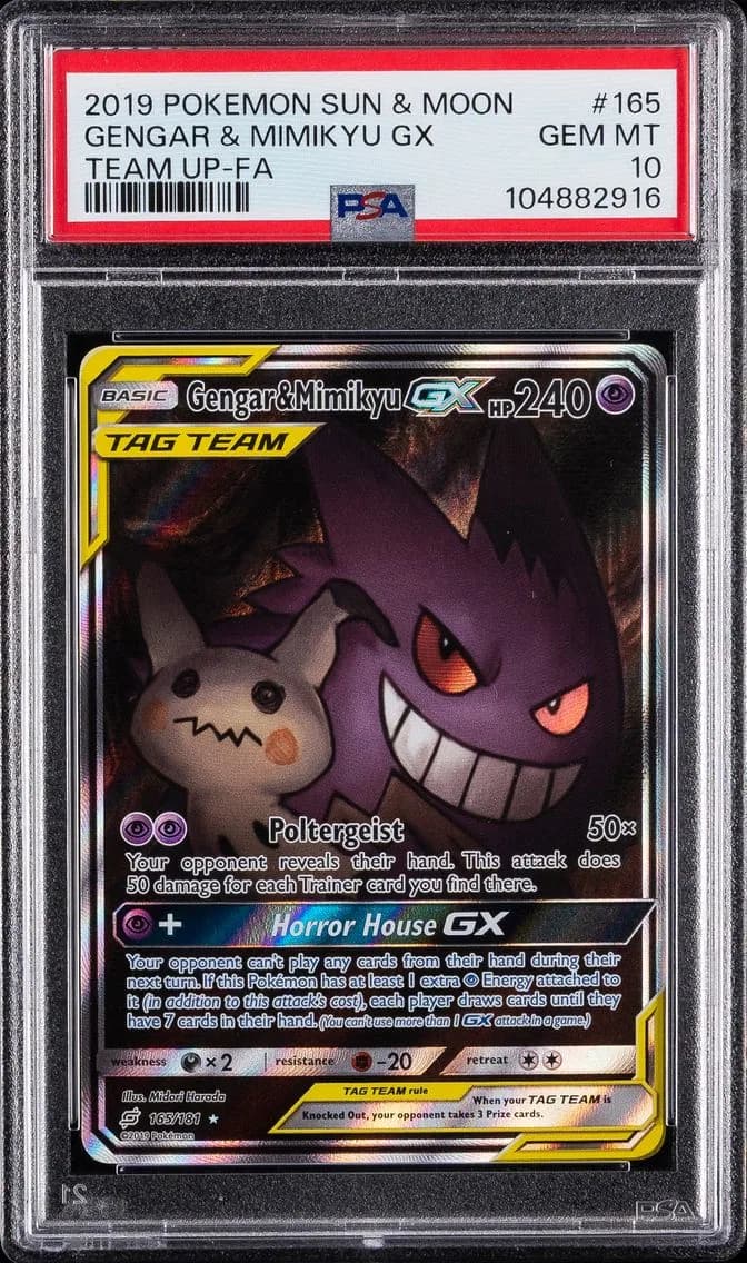2019 #165 Full Art/Gengar & Mimikyu GX PSA 10 Sun & Moon Team Up Pokemon
