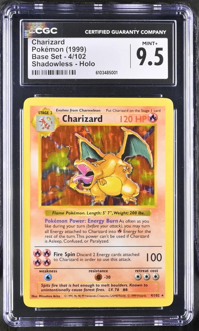 1999 #4 Charizard CGC 9.5 Base Set (Shadowless) - English