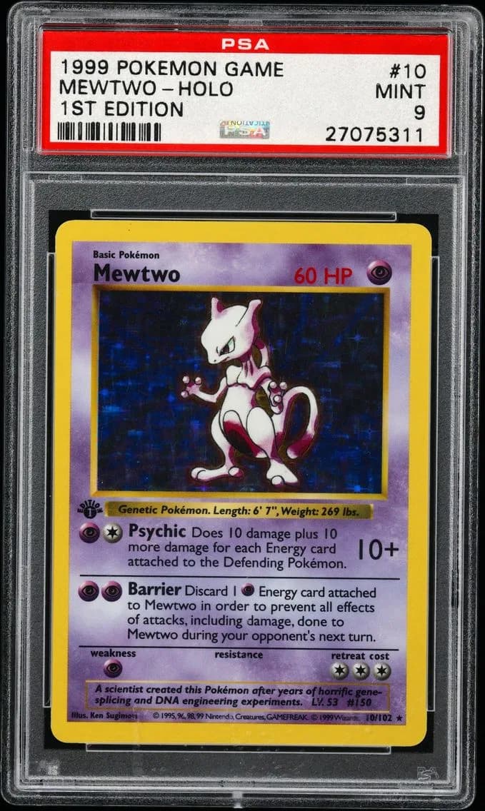 1999 #10 Mewtwo-Holo 1st Edition PSA 9 Game