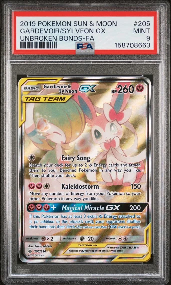 2019 #205 Full Art/Gardevoir & Sylveon GX PSA 9 Sun & Moon Unbroken Bonds