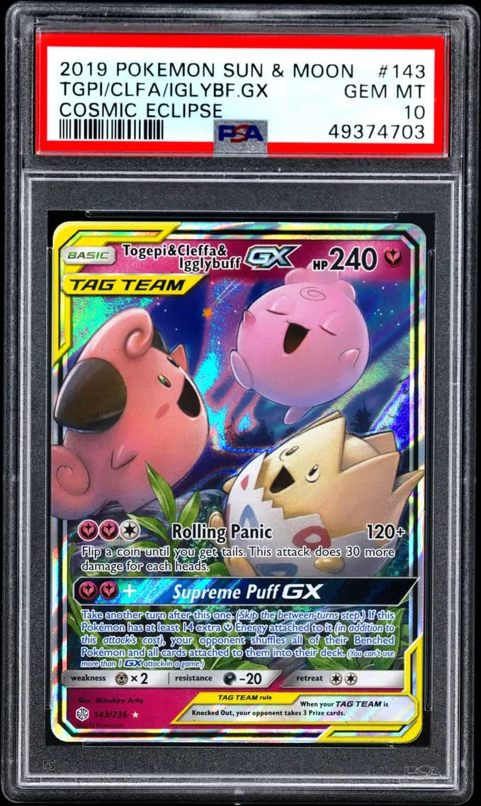 2019 #143 Togepi & Cleffa & Igglybuff GX PSA 10 Sun & Moon Cosmic Eclipse