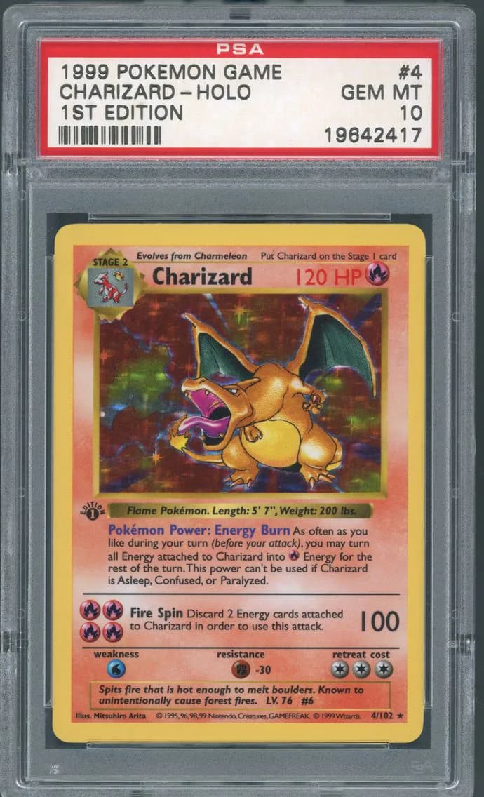 1999 #4 CHARIZARD 1ST EDITION PSA10 BASE SET | by Charred Treasures