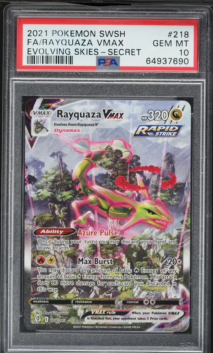 2021 #218 Full Art/Rayquaza Vmax PSA 10 Sword & Shield Evolving Skies Pokemon